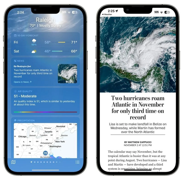 河北苹果14维修分享iPhone 14手机如何看天气时顺带看新闻 
